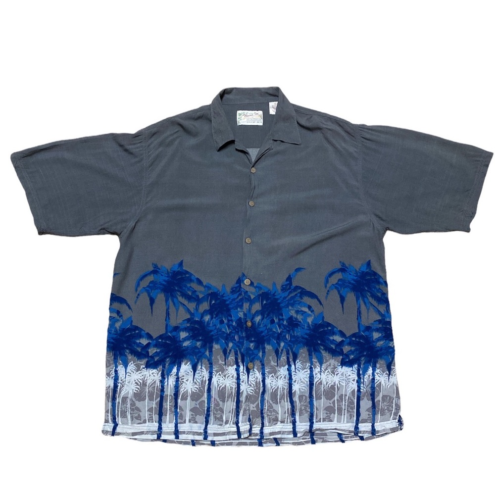 Thums Up Vintage Hawaiian Button Down Short Sleeve Shirt Mens X Large Grey